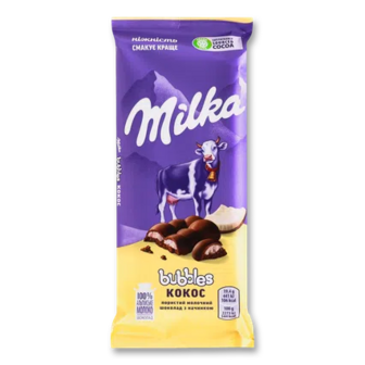 Шоколад молочний Milka Bubbels пористий з кокосом, 97г