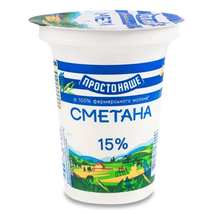 Сметана Простонаше 15% стакан, 300г