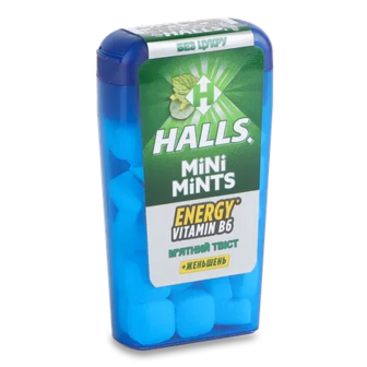 Льодяники Halls Mini Mints зі смаком м'яти та вітаміном В без цукру, 12,5г