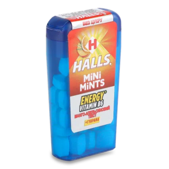 Льодяники Halls Mini Mints зі смаком апельсина та манго з вітаміном В без цукру, 12,5г