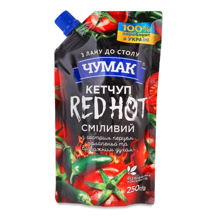 Кетчуп «Чумак» Red Hot з гострим перцем халапеньйо д/п, 250г