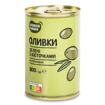 Оливки «Повна Чаша»® зелені з кісточкою пастеризовані, 300г