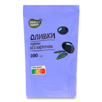 Оливки «Повна Чаша»® чорні без кісточки, дой-пак, 200г