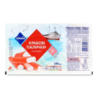 Палички крабові «Премія»® продукт із сурімі охолоджені, 240г