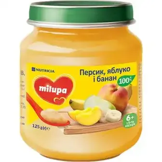 Пюре Milupa для дітей від 6 місяців яблуко-банан-персик 125 г 