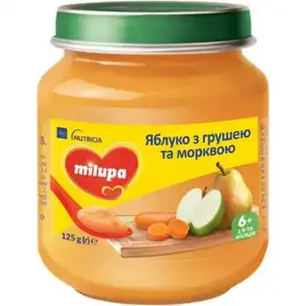 Пюре Milupa для дітей від 6 місяців яблуко з грушею та морквою 125 г 