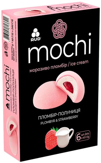 Мороженое Mochi пломбир-клубника Рудь, 6х40 г