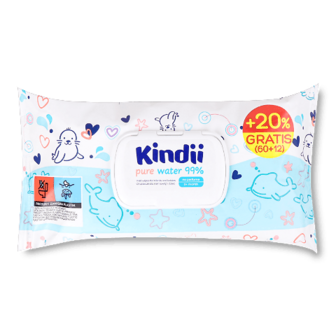 Серветки вологі Kindii Pure Water 99% дитячі + 20% 60шт