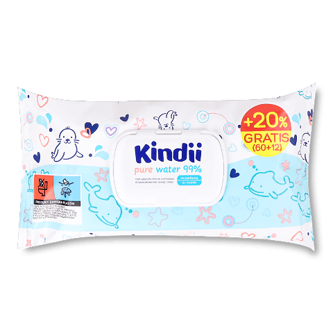 Серветки вологі Kindii Pure Water 99% дитячі + 20% 60шт