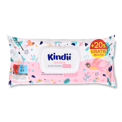 Серветки вологі Kindii Sensitive дитячі + 20% 60шт