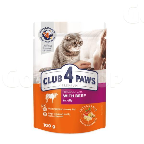 Корм для котів Club 4 Paws Premium з яловичиною в желе 100г