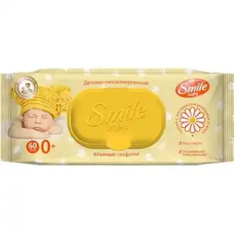 Серветки Smile Baby вологі для немовлят з екстрактом ромашки та алое з вітамінним комплексом 60 шт