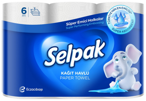 Рушники паперові рулонні Selpak Super Absorbent Білі 6 шт