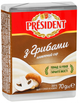 Сир President плавлений з грибами 70г