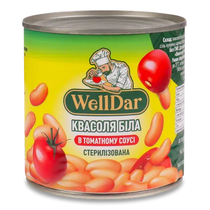 Квасоля біла WellDar в томатному соусі стерилізована, 410г