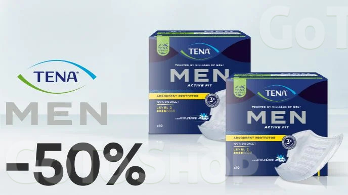 -50% на всі урологічні прокладки  для чоловіків Tena Men