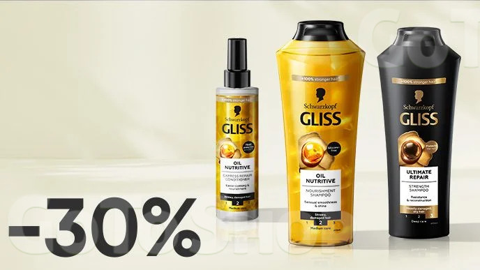 -30% на шампунь для волосся Gliss Kur 400 мл та експрес-кондиціонер Gliss Kur 20 мл