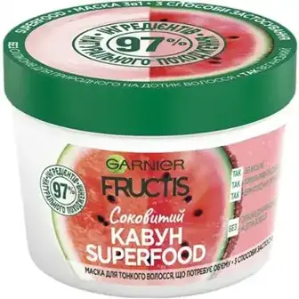 Маска для волосся Garnier Fructis Superfood Соковитий кавун Для об'єму 390 мл
