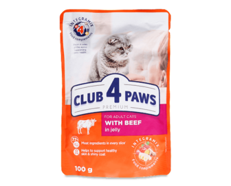 Корм для котів Club 4 Paws Premium з яловичиною в желе 100г