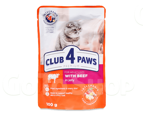 Корм для котів Club 4 Paws Premium з яловичиною в желе 100г