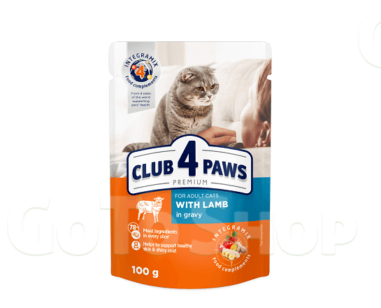 Корм для котів Club 4 Paws Premium з ягням в соусі 100г