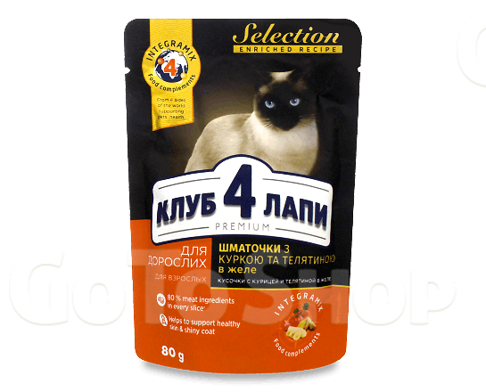 Корм для котів Club 4 Paws курка-телятина в желе 80г