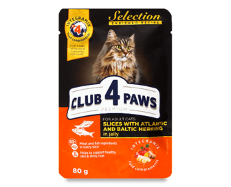 Корм для котів Club 4 Paws Selection оселедець-салака в желе 80г