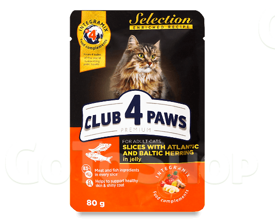 Корм для котів Club 4 Paws Selection оселедець-салака в желе 80г