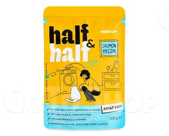 Корм для котів Half&amp;Half з лососем у желе 100г