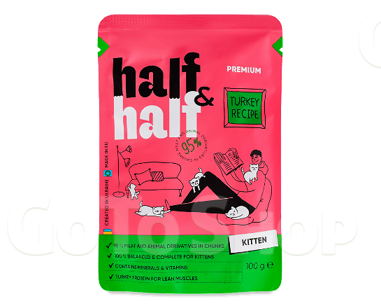 Корм для кошенят Half&amp;Half з індичкою в желе 100г