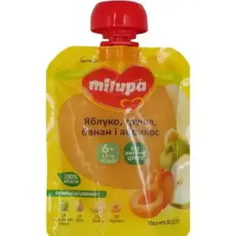 Пюре Milupa для дітей від 6 місяців яблуко-груша-банан-абрикос 80 г 