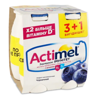 Продукт кисломолочний Actimel чорниця 1,4% пляшка, 4*100г