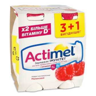 Продукт кисломолочний Actimel малина 1,4% пляшка, 4*100г