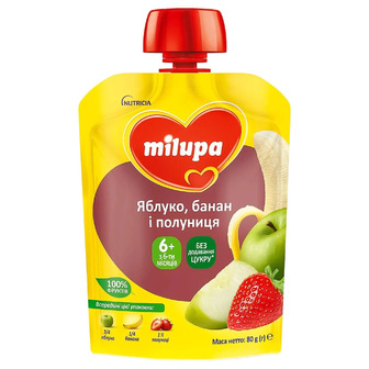 Пюре Milupa Яблуко-Банан-Полуниця 80 г (6438091403587)