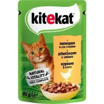 Корм вологий Kitekat з куркою в соусі для дорослих котів 85г