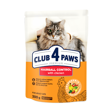 Корм для котів Club 4 Paws з ефектом виведення шерсті з куркою 300г