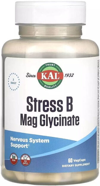 Магній гліцинат та вітаміни групи B від стресу, Stress B Mag Glycinate, KAL, 60 вегетаріанських капсул