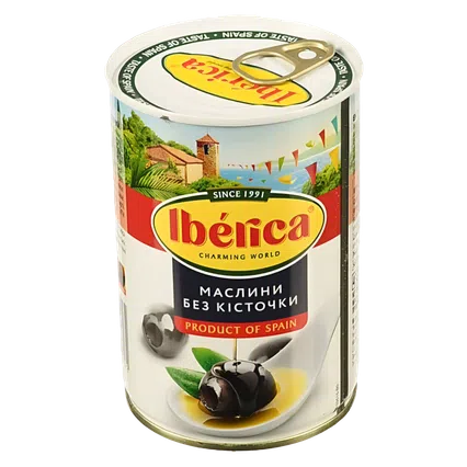 Маслини Iberica чорні великі без кісточки, 420г