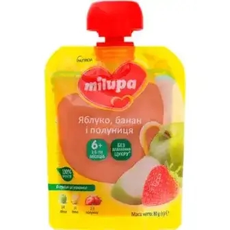 Пюре Milupa для дітей від 6 місяців яблуко-банан-полуниця 80 г 