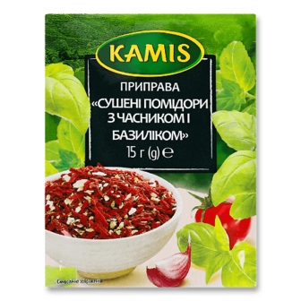Помідори Kamis сушені з часником та базиліком 15г (15г)