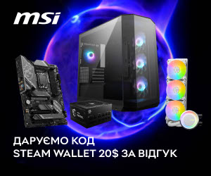 Даруємо код Steam Wallet 20$ при купівлі комп&#039;ютерних комплектуючих  MSI!