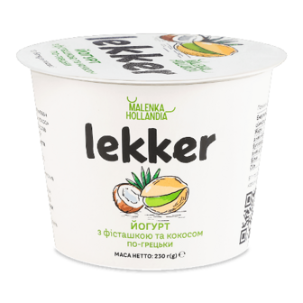 Йогурт Lekker По-грецьки з фісташкою та кокосом 3% 230г