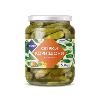 Огірки «Премія»® корнішони мариновані пастеризовані, 680г (680г)