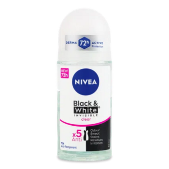 Дезодорант кульковий Nivea Black&White Invisible Clear, 50мл