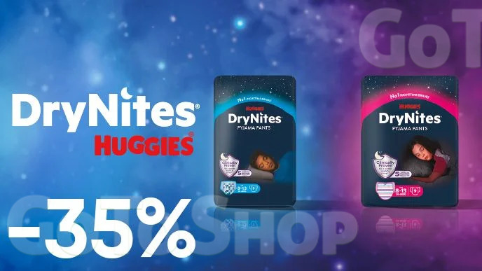 -35% на нічні поглинальні трусики для дітей від 4 років Huggies DryNites