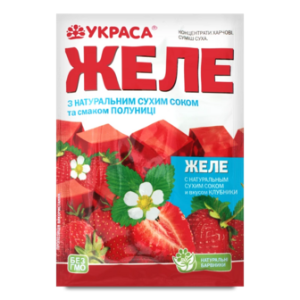 Желе з натуральним сухим соком та смаком полуниці Украса, 90 г