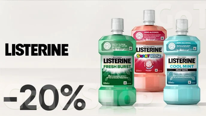 -20% на ополіскувачі для ротової порожнини Listerine, 250 мл