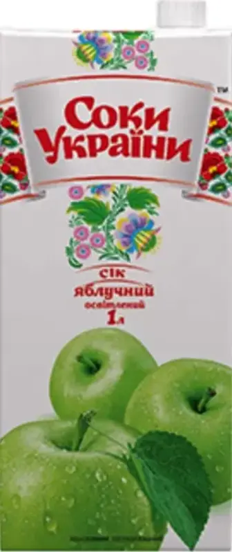Сік СОКИ УКРАЇНИ Яблучний відновлений освітлений пастеризований т/п 1л