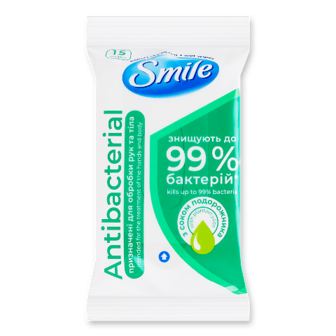 Серветки вологі Smile Antibacterial в асортименті 15шт (15шт)