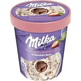 Морозиво Milka полуничний чізкейк з шоколадною сердинкою 338 г